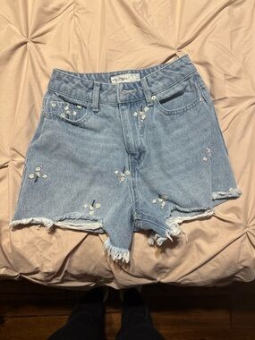 Light Blue Embroidered Denim Shorts - Women's Casual Summer Shorts